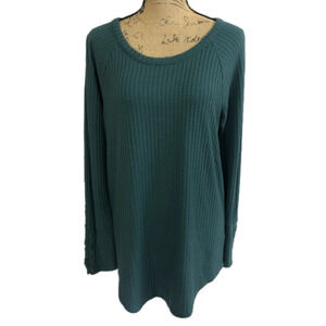 CHASER Teal Waffle Knit Thermal Top